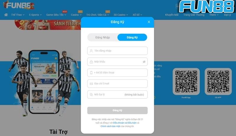 Các thao tác đăng ký Fun88 cực kỳ đơn giản