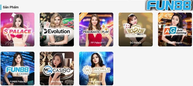 Hàng loạt sảnh cược cực hot tại Casino Fun88